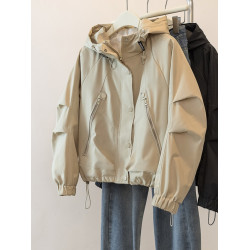 大碼歐貨休閒連帽工裝外套女2025早秋微胖mm寬松風衣夾棉加厚上衣