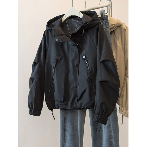 大碼歐貨休閒連帽工裝外套女2025早秋微胖mm寬松風衣夾棉加厚上衣 大碼歐貨休閒連帽工裝外套女2025早秋微胖mm寬松風衣夾棉加厚上衣