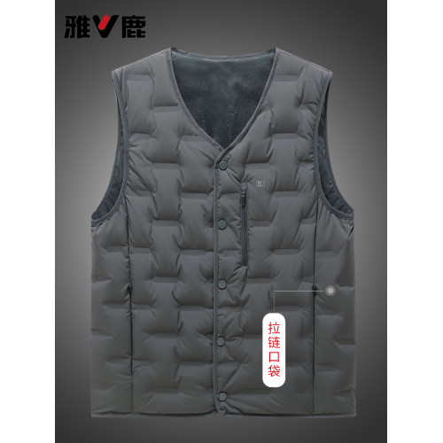 雅鹿冬季男士羽絨馬甲背心加絨保暖內膽坎肩爸爸裝中老年馬夾外穿