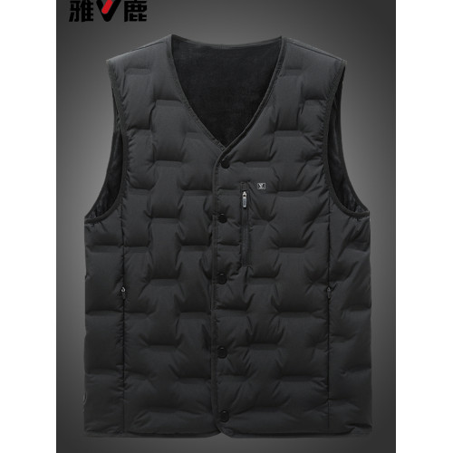 雅鹿冬季男士羽絨馬甲背心加絨保暖內膽坎肩爸爸裝中老年馬夾外穿