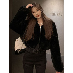 短款仿兔毛絨皮草外套女2025年冬季加厚棉服小個子毛茸茸連帽衛衣