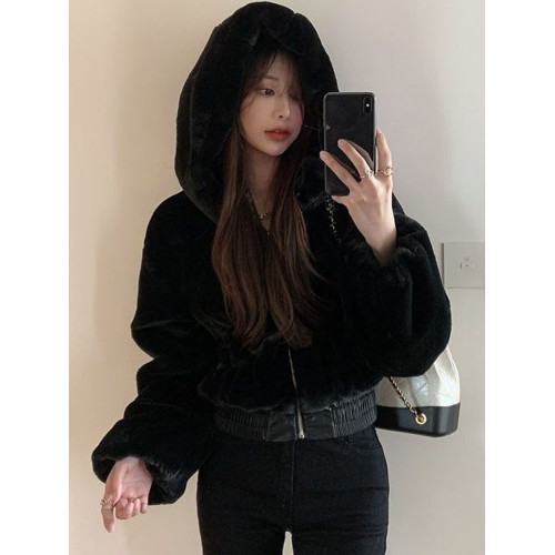 短款仿兔毛絨皮草外套女2025年冬季加厚棉服小個子毛茸茸連帽衛衣 短款仿兔毛絨皮草外套女2025年冬季加厚棉服小個子毛茸茸連帽衛衣