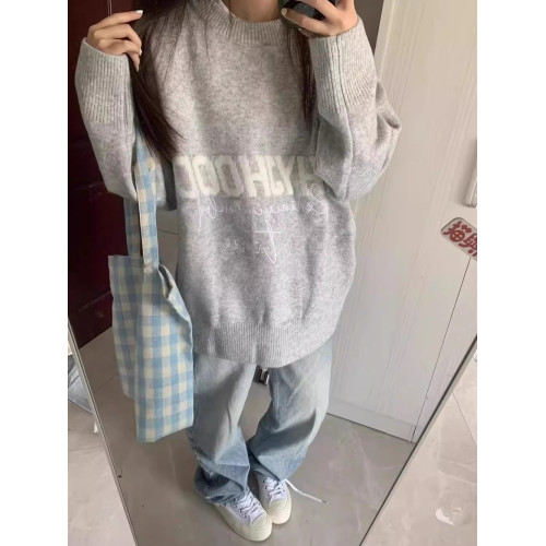 國潮oversize字母圓領毛衣女秋冬新寬鬆慵嬾風溫柔軟糯百搭針織衫