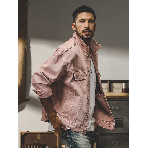 美式復古多巴胺粉色牛仔外套男春秋款潮流阿蘇特工裝加絨休閒夾克 美式復古多巴胺粉色牛仔外套男春秋款潮流阿蘇特工裝加絨休閒夾克