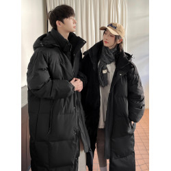 冬季過膝超長款羽絨服女男中戯外套情侶款灰色白鴨絨藝考極寒抗風