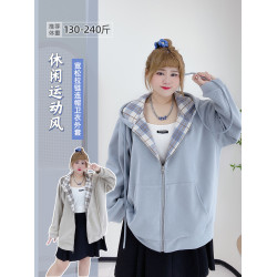 2025秋季胖瑩瑩大碼女裝胖mm清新減齡休閒寬松拉鍊連帽衛衣外套