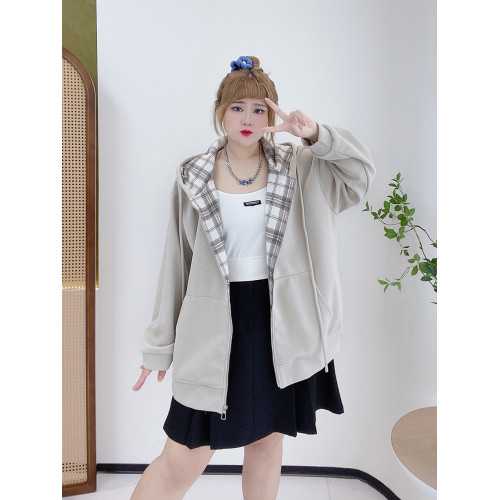 2025秋季胖瑩瑩大碼女裝胖mm清新減齡休閒寬松拉鍊連帽衛衣外套 2025秋季胖瑩瑩大碼女裝胖mm清新減齡休閒寬松拉鍊連帽衛衣外套