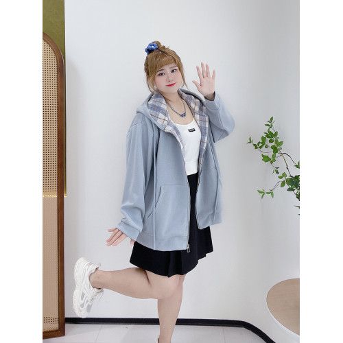 2025秋季胖瑩瑩大碼女裝胖mm清新減齡休閒寬松拉鍊連帽衛衣外套 2025秋季胖瑩瑩大碼女裝胖mm清新減齡休閒寬松拉鍊連帽衛衣外套