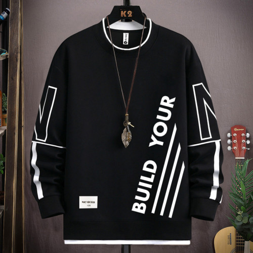 男士衛衣春秋潮牌寬松濶版字母印花長袖t恤男生秋季百搭休閒外套 男士衛衣春秋潮牌寬松濶版字母印花長袖t恤男生秋季百搭休閒外套