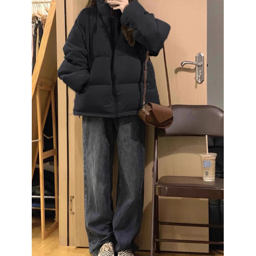 黑色羽絨服女2025新款冬季寬鬆百搭小個子學生外套立領麵包服棉服