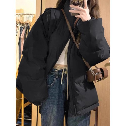 黑色羽絨服女2025新款冬季寬鬆百搭小個子學生外套立領麵包服棉服