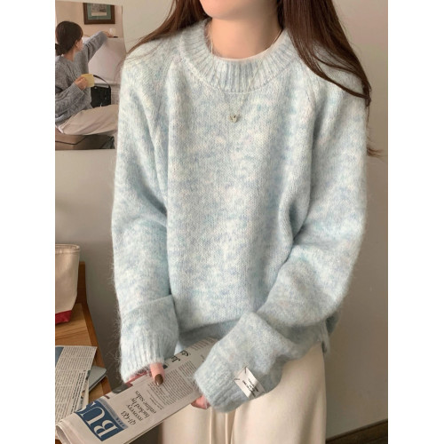 藍色軟糯圓領毛衣女秋冬內搭小個子寬松慵懶風套頭針織衫加厚上衣 藍色軟糯圓領毛衣女秋冬內搭小個子寬松慵懶風套頭針織衫加厚上衣