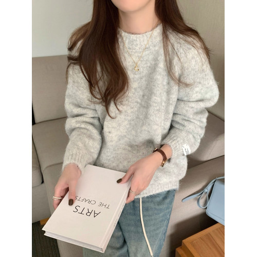 藍色軟糯圓領毛衣女秋冬內搭小個子寬松慵懶風套頭針織衫加厚上衣 藍色軟糯圓領毛衣女秋冬內搭小個子寬松慵懶風套頭針織衫加厚上衣