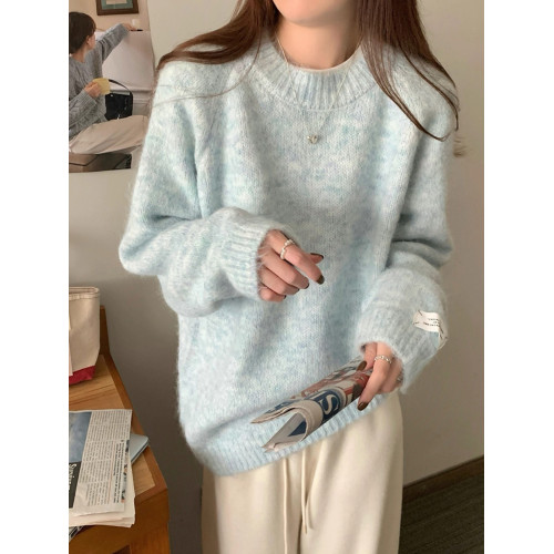 藍色軟糯圓領毛衣女秋冬內搭小個子寬松慵懶風套頭針織衫加厚上衣 藍色軟糯圓領毛衣女秋冬內搭小個子寬松慵懶風套頭針織衫加厚上衣
