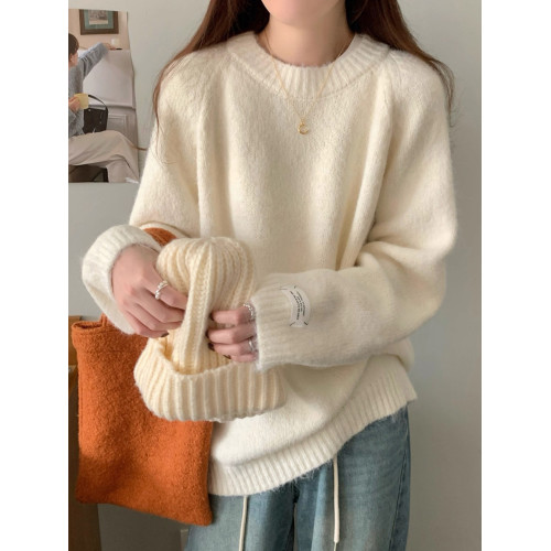 藍色軟糯圓領毛衣女秋冬內搭小個子寬松慵懶風套頭針織衫加厚上衣 藍色軟糯圓領毛衣女秋冬內搭小個子寬松慵懶風套頭針織衫加厚上衣