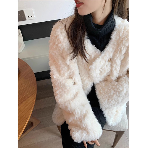 小香風羊羔毛外套女2025冬新款小個子寬松軟糯風白色毛毛上衣棉服 小香風羊羔毛外套女2025冬新款小個子寬松軟糯風白色毛毛上衣棉服