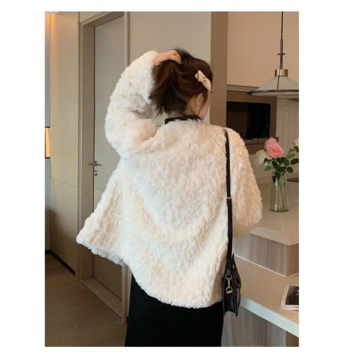 小香風羊羔毛外套女2025冬新款小個子寬松軟糯風白色毛毛上衣棉服 小香風羊羔毛外套女2025冬新款小個子寬松軟糯風白色毛毛上衣棉服