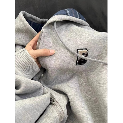 美式復古假兩件格子連帽衛衣男女秋冬設計感加絨加厚刺綉外套上衣 美式復古假兩件格子連帽衛衣男女秋冬設計感加絨加厚刺綉外套上衣