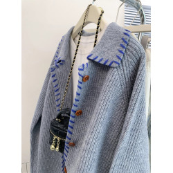 灰色翻領羊毛毛衣外套女早秋春秋新款外穿高級感慵懶針織開衫上衣