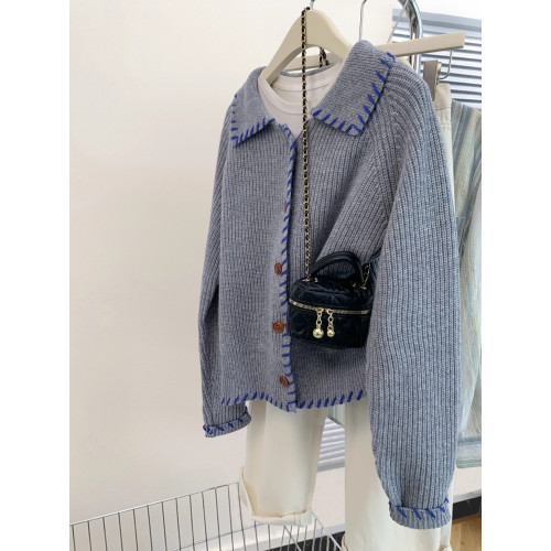 灰色翻領羊毛毛衣外套女早秋春秋新款外穿高級感慵懶針織開衫上衣 灰色翻領羊毛毛衣外套女早秋春秋新款外穿高級感慵懶針織開衫上衣