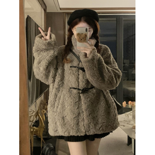 冬季立領羊羔毛外套女加厚寬松高級感毛絨茸茸皮草一體牛角釦棉服 冬季立領羊羔毛外套女加厚寬松高級感毛絨茸茸皮草一體牛角釦棉服