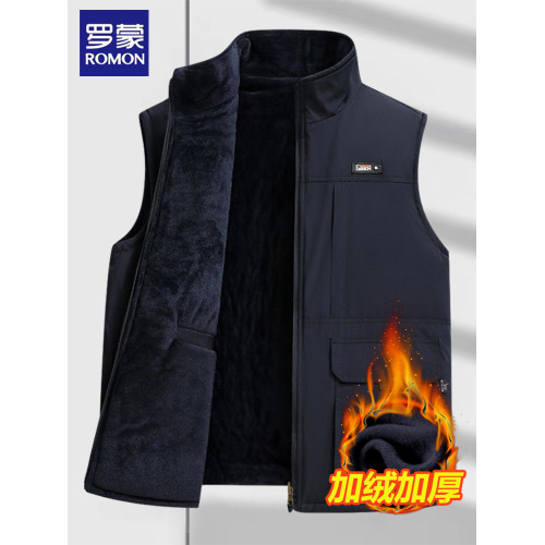 羅矇中年爸爸秋冬裝背心加絨加厚羽絨棉馬甲中老年人保暖男士坎肩