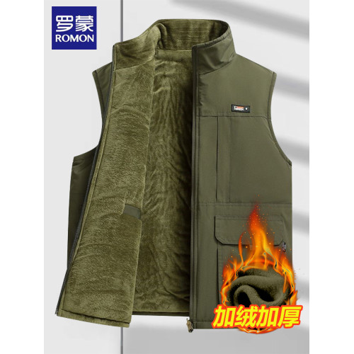 羅矇中年爸爸秋冬裝背心加絨加厚羽絨棉馬甲中老年人保暖男士坎肩