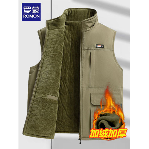 羅矇中年爸爸秋冬裝背心加絨加厚羽絨棉馬甲中老年人保暖男士坎肩