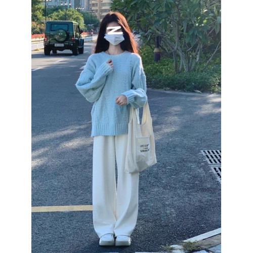 藍色套頭毛衣女秋冬季2026新款慵嬾高級感加厚內搭打底針織衫上衣