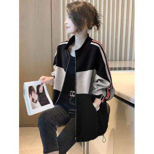 2025春秋立領休閒外套女新款寬松大碼洋氣減齡開衫時尚杠條棒球服 2025春秋立領休閒外套女新款寬松大碼洋氣減齡開衫時尚杠條棒球服