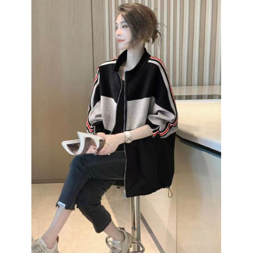 2025春秋立領休閒外套女新款寬松大碼洋氣減齡開衫時尚杠條棒球服 2025春秋立領休閒外套女新款寬松大碼洋氣減齡開衫時尚杠條棒球服