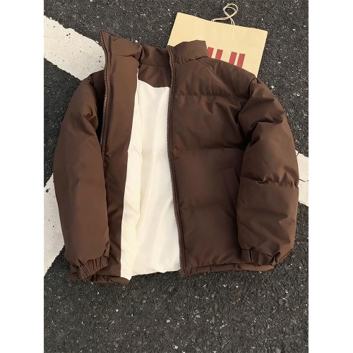 美拉德咖色短款羽絨棉服男款冬季加厚保暖麵包服美式立領棉衣外套 美拉德咖色短款羽絨棉服男款冬季加厚保暖麵包服美式立領棉衣外套