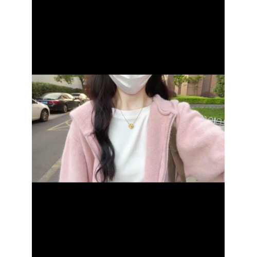 粉色連帽針織衫上衣女秋冬2025秋季拉鍊慵嬾軟糯外搭毛衣開衫外套
