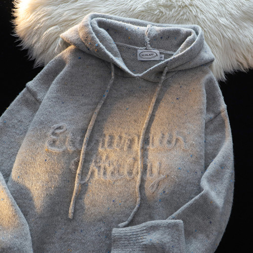 奶呼呼軟糯彩色波點連帽毛衣女秋季小個子減齡百搭杏色針織衫外套