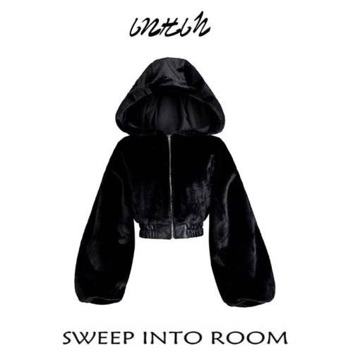 2025春秋新款可愛毛毛絨收腰高級感保暖短款加厚連帽毛茸茸外套女 2025春秋新款可愛毛毛絨收腰高級感保暖短款加厚連帽毛茸茸外套女