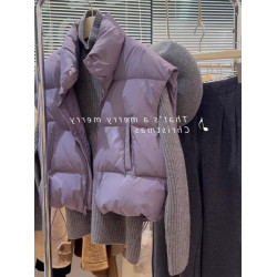 牛X貨 巨炸裂！紫色短款羽絨服外套女冬季寬松立領白鴨絨背心馬甲