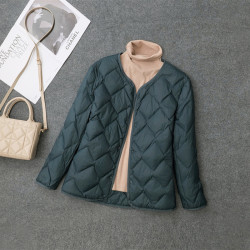 V領輕薄羽絨服女無領菱格200斤媽媽薄款內膽內穿中老年加肥加大碼