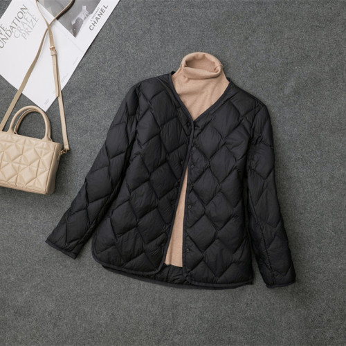 V領輕薄羽絨服女無領菱格200斤媽媽薄款內膽內穿中老年加肥加大碼 V領輕薄羽絨服女無領菱格200斤媽媽薄款內膽內穿中老年加肥加大碼