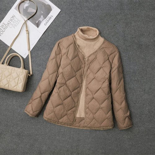 V領輕薄羽絨服女無領菱格200斤媽媽薄款內膽內穿中老年加肥加大碼 V領輕薄羽絨服女無領菱格200斤媽媽薄款內膽內穿中老年加肥加大碼