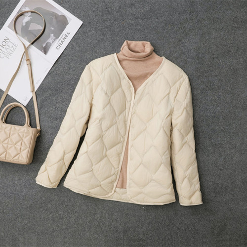 V領輕薄羽絨服女無領菱格200斤媽媽薄款內膽內穿中老年加肥加大碼 V領輕薄羽絨服女無領菱格200斤媽媽薄款內膽內穿中老年加肥加大碼