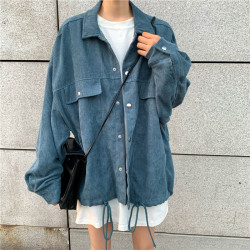 春秋2025新款bf風工裝外套女大碼胖mm寬松百搭燈芯絨長袖夾克上衣