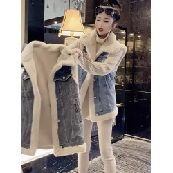 加厚羊羔毛牛仔馬甲外套女冬2025新款爆款寬松小個子加絨保暖棉衣