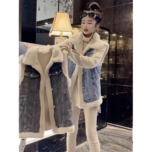 加厚羊羔毛牛仔馬甲外套女冬2025新款爆款寬松小個子加絨保暖棉衣 加厚羊羔毛牛仔馬甲外套女冬2025新款爆款寬松小個子加絨保暖棉衣