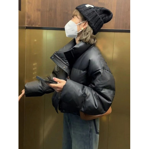 歐貨免洗PU皮短款羽絨服女2025冬季新款時尚加厚立領小個子麵包服 歐貨免洗PU皮短款羽絨服女2025冬季新款時尚加厚立領小個子麵包服