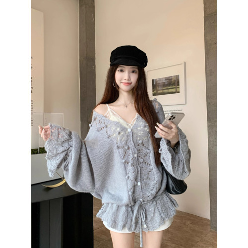 鉤花鏤空針織衫杏色毛衣女裝早秋設計感小衆溫柔風蕾絲吊帶背心 鉤花鏤空針織衫杏色毛衣女裝早秋設計感小衆溫柔風蕾絲吊帶背心