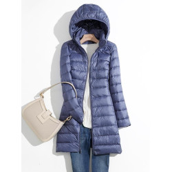 優品羽絨服女中長款修身顯瘦可脫卸帽輕便大碼薄外套冬季輕薄保暖