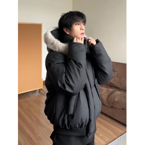 黑色短款毛領羽絨服男冬季加厚保暖工裝棉衣外套連帽情侶派克棉服 黑色短款毛領羽絨服男冬季加厚保暖工裝棉衣外套連帽情侶派克棉服