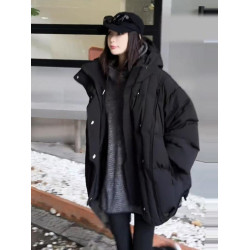 今年流行爆款外套歐貨冬季長袖設計感時尚龜背短款加厚連帽羽絨服