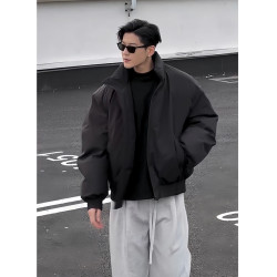 黑色飛行夾克羽絨服男款廓形短款工裝外套cleanfit美式痞帥棒球服