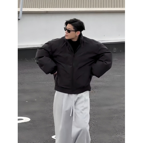 黑色飛行夾克羽絨服男款廓形短款工裝外套cleanfit美式痞帥棒球服 黑色飛行夾克羽絨服男款廓形短款工裝外套cleanfit美式痞帥棒球服